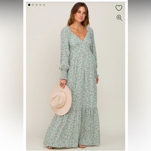 Pinkblush Mint Green Floral Long Sleeve Maxi Dress